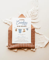 Cowboy Baby Shower Invitation Suite | Blue Rodeo Clothesline Theme