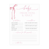 Predictions + Advice Card Baby Shower Card | Pink Bow