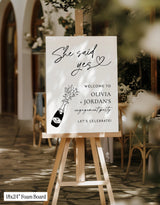 She Said Yes Engagement Party Welcome Sign | Modern Champagne M9