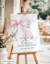 Pink Bow Birthday Party Welcome Sign | Coquette Theme R4