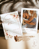 Boho Photo Save the Date with Envelopes | Pampas Grass Arch Minimalist Wedding 5x7