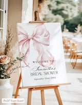 Pink Bow Bridal Shower Welcome Sign | She's Tying The Knot