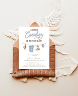 A Cowboy Is On The Way Baby Shower Invitation | Little Boy Western Theme 5x7 - mockup display