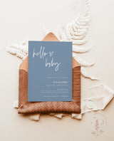 Minimalist Boy Baby Shower Invitation with Envelopes | Blue Boho Hello Baby BM1