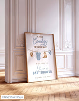 A Little Cowboy On The Way Baby Shower Welcome Sign | Dusty Blue Party - styled photo