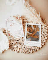 Boho Photo Save the Date with Envelopes | Pampas Grass Arch Minimalist Wedding 5x7