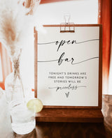 Open Bar Sign | Wedding Modern Minimalist Funny