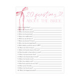 20 Questions Bridal Game Bridal Shower Game | Pink Bow - alternate view