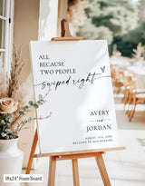 Wedding Welcome Sign | Minimalist All Because Two Swiped Right | Dating App