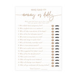 Mommy or Daddy Game | Black and Tan Gender Neutral Baby Shower Game Card 5x7 BM1