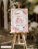 Pizza and Wine Rehearsal Dinner Welcome Sign | Modern Italian Wedding Handwritten