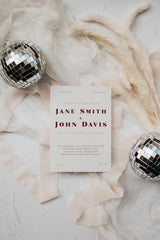 Burgundy Wedding Invitation and Rsvp Set | Minimalist Cream Invite Envelopes