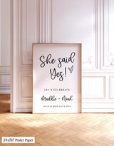 She Said Yes Engagement Party Sign | Boho Calligraphy Theme