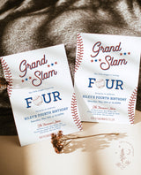 Baseball Fourth Birthday Invitation with Envelopes | Grand Slam Party Boy Invite 5x7