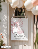 Pink Bow Birthday Party Welcome Sign | Coquette Theme R4