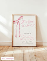 She's Tying the Knot Bridal Shower Welcome Sign | Blush Pink Bow