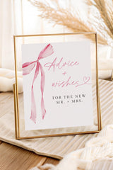 Advice + Wishes Sign Baby Shower Sign | Pink Bow - mockup display