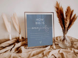How Big is Mommy's Belly Sign | Boho Dusty Blue Baby Shower Game Sign 8x10 BM1