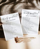 20 Questions About the Bride | Modern Bridal Trivia Shower M9