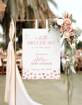 Heart Baby Shower Welcome Sign | Little Sweetheart On The Way Pink Valentines