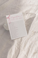 20 Questions Bridal Game Bridal Shower Game | Pink Bow - mockup display
