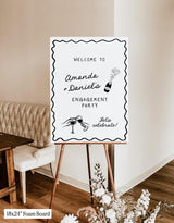 Printed + Shipped Handwritten Engagement Party Welcome Sign, Champagne Tower Welcome, Funky Whimsical Engagement, Illustration Party Sign