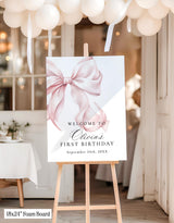 Pink Bow Birthday Party Welcome Sign | Coquette Theme R4
