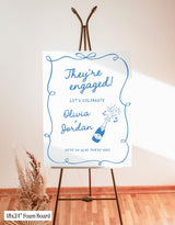 Champagne Engagement Party Welcome Sign | Blue Handwritten Calligraphy Theme H1
