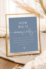 How Big is Mommy's Belly Sign | Boho Dusty Blue Baby Shower Game Sign 8x10 BM1