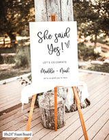 She Said Yes Engagement Party Sign | Boho Calligraphy Theme