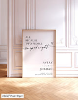Wedding Welcome Sign | Minimalist All Because Two Swiped Right | Dating App