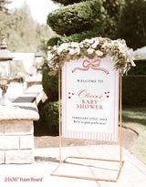 Coquette Bow Baby Shower Welcome Sign | Striped Heart Theme