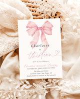 Pink Bow Birthday Invitation with Envelopes | Coquette Elegant Theme B1