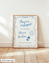 Champagne Engagement Party Welcome Sign | Blue Handwritten Calligraphy Theme H1