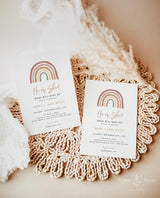 Rainbow Gender Reveal Invitation with Envelopes | He or She Boho Baby Shower Invite 5x7 RB1