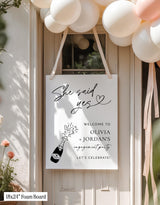 She Said Yes Engagement Party Welcome Sign | Modern Champagne M9
