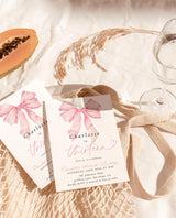 Pink Bow Birthday Invitation with Envelopes | Coquette Elegant Theme B1