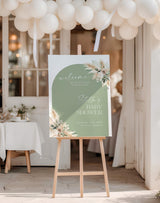 Boho Sage Green Baby Shower Welcome Sign | Pampas Grass Poster