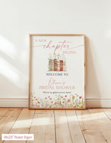 A New Chapter Bridal Shower Welcome Poster | Floral Storybook Handwritten Spring - mockup display