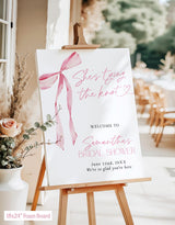 She's Tying the Knot Bridal Shower Welcome Sign | Blush Pink Bow
