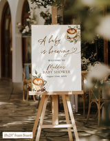 A Baby is Brewing Shower Welcome Sign | Espresso Coffee Theme - detail view