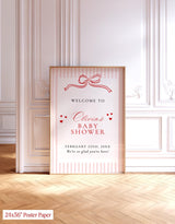 Coquette Bow Baby Shower Welcome Sign | Striped Heart Theme