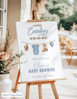 A Little Cowboy On The Way Baby Shower Welcome Sign | Dusty Blue Party - Printed Sign by Wild Bloom Design Studio