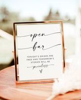 Open Bar Sign | Wedding Modern Minimalist Funny