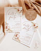 Pampas Grass Birthday Invite, Boho Birthday Party Invite, Boho Arch Birthday Invite, 40th Adult Birthday Editable Template, A2