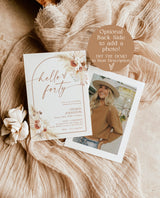 Pampas Grass Birthday Invite, Boho Birthday Party Invite, Boho Arch Birthday Invite, 40th Adult Birthday Editable Template, A2