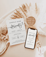 Reception Party Invitation, Happily Ever After Party Invite, Minimalist Wedding Elopement Announcement Card, Boho Reception Invite, M8