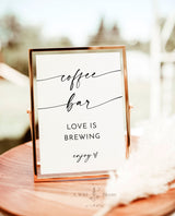 Coffee Bar Wedding Sign, Modern Minimalist Coffee Bar Sign, Modern Shower Coffee Bar, Love is Brewing Sign, Editable Template, M9