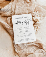 Reception Party Invitation, Happily Ever After Party Invite, Minimalist Wedding Elopement Announcement Card, Boho Reception Invite, M8