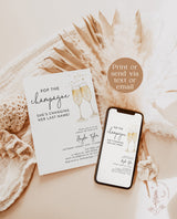 Brunch & Bubbly Bridal Shower Invitation, Wedding Shower Invite, Champagne Shower, Minimalist Bridal Shower Invite, Editable Template B2